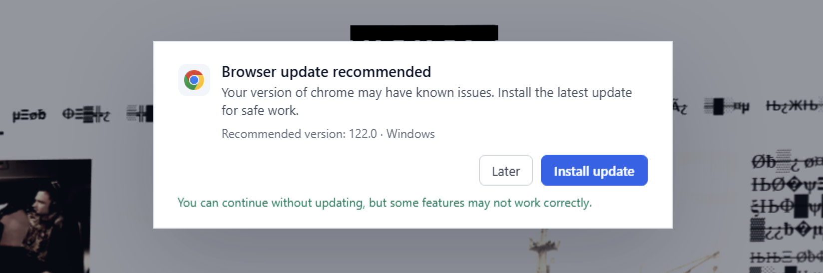 Browser update glitch