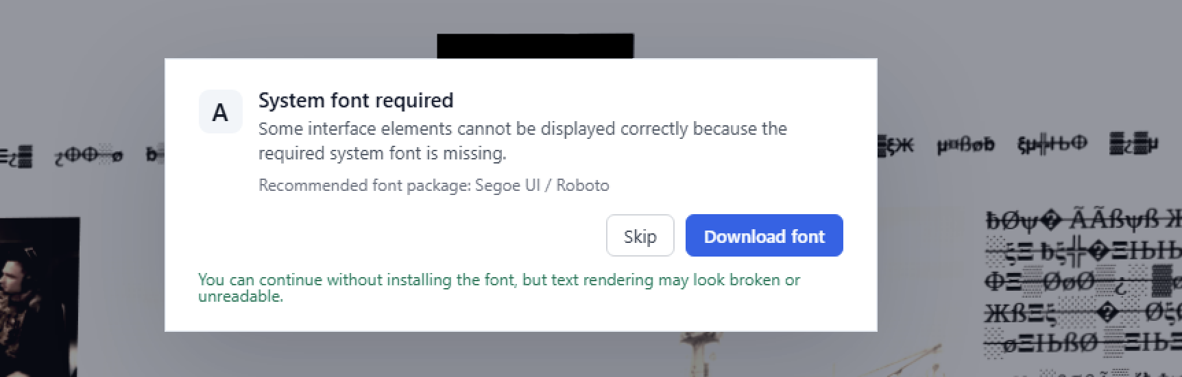 Font required glitch